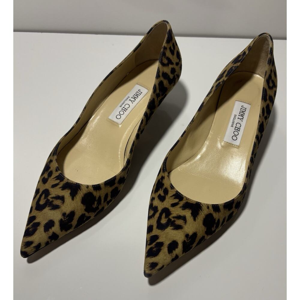 Jimmy Choo Leopard Print Kitten Heel Pumps Shoes Suede Professional Sz 38.5 - Picture 2 of 16
